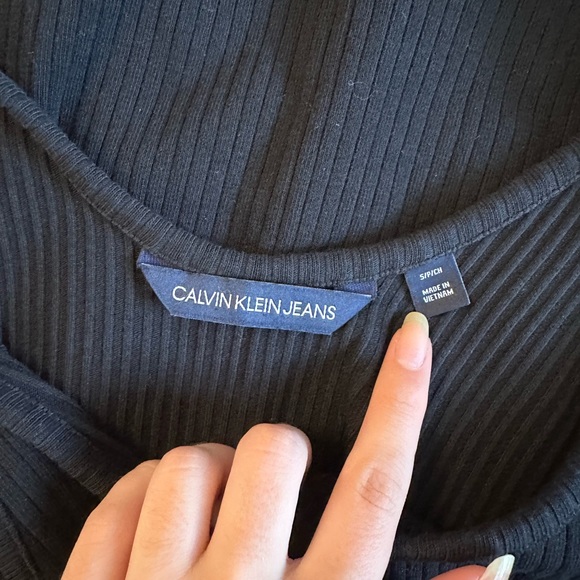 Calvin Klein Jeans Logo Tape Ribbed Sleeveless Mini Dress - Picture 4 of 4